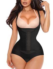 Nebility Women Waist Trainer Bodysuit Tummy Control Corset Full Body Shaper Cincher Tank Top With Adjustable Straps - 黑色 - 查看 1