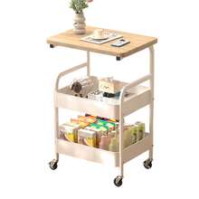 3 Tier Metal Rolling Cart With Wooden Tabletop, Metal Rolling Kitchen Island Cart, Utility Cart Vegetable Storage Rack With Lockable Wheels For Kitchen, Office, Living Room, Bedroom - 白色 - 查看 1