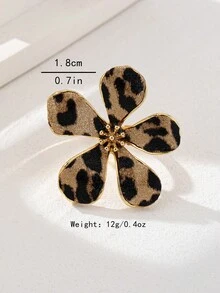 1个可调节豹纹毛绒戒指，时尚高端优雅暖色调个性化创意金属花朵戒指，派对风格 - 花色 - 查看 5