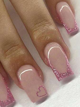 24 piezas de uñas postizas cuadradas medianas con borde francés púrpura y elementos de diseño con corazón, uñas acrílicas postizas reutilizables con 1 lima de uñas y 1 kit de pegatinas de pegamento para uñas, un set de arte de uñas blanqueadoras con uñas postizas desmontables para festival, fiesta, cita y uso diario