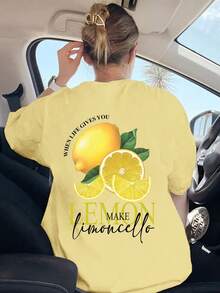 Tricou damă cu mânecă scurtă, lejer, cu imprimeu de lămâie, guler rotund, casual, moale și confortabil, stil Y2K, potrivit pentru primăvară, vară, Ziua Îndrăgostiților, carnaval, petrecere, plajă, nuntă, sală de sport, elegant, vacanță - Galben - Vizualizare 6