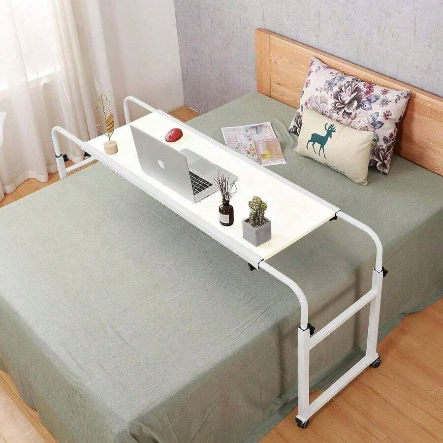 Escritorio para Cama con Ruedas Mesa Ajustable de 120*40cm Altura 53 92cm y Ancho Extensible hasta 2.1m Escritorio Altura Ajustable Minimalista para Laptop y Oficina en Casa Blanco - Multicolor - Ver 1