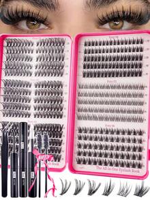 500/470/425pcs 6in1 Fake Lashes With Bond And Seal, Tweezers, Mascara Wands, Diy Different Eyes Makeup Beauty, Beginner Friendly Fake Eyelshes Extensions And Adhere Glue, Eyelash Brush Kit, Fluffy Thick Enlarge Your Eyes, Easy To Use, Portable Segmented Lashes Clusters, Large Capacity Eyelahes Book Suit For Creat Daily/Manga/Cospaly/Classic/Cat Eyes/Fox Eyes/Soft Girl/Light/Heavy Eyes Makeup, - Nhiều màu - Xem 1