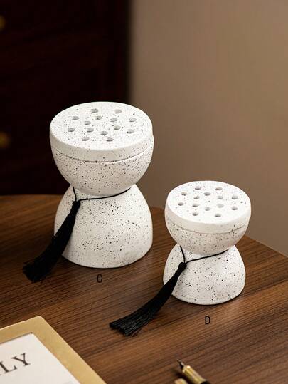 1 件木炭设计流苏装饰树脂手持香炉，黑白，极简主义现代风格，带斑点表面，阿拉伯香座，家庭、办公室、酒店、节日装饰