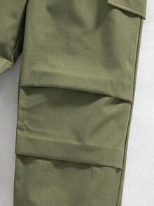 2pcs/Set Young Boys Cartoon Print Black Short Sleeve Top + Casual Cargo Pants - Black - View 4