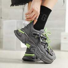 Giày thể thao đế dày tăng chiều cao dành cho nam, giày thể thao thường ngày thoáng khí, giày thể thao đế dày đa năng bằng lưới dành cho nam. - Xám - Xem 6