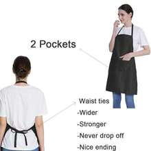 Total 6PCS Black Apron For Wowen Adult Unisex With 2 Pockets-Chef CooFKing BaFKing Kitchen Restaurant Crafting Painting Party Aprons - Đen - Xem 4