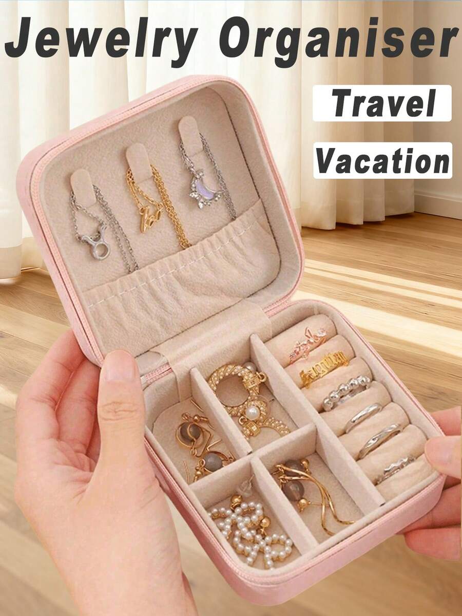 1个多功能旅行首饰盒，PU皮革首饰收纳盒，小巧首饰整理盒，便携式戒指盒，旅行必备，旅行配件，浴室配件，生日礼物，节日礼物，伴娘礼物，教师礼物，送给她的礼物，母亲节礼物