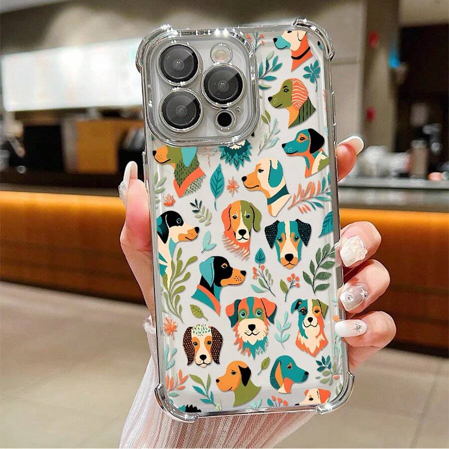 1pcs Colorful Cartoon Dog Pattern Phone Case Compatible with Apple Phone17ProMax 16 15 14Plus 11 12 13 ProMax Antidrop Phone Case Camera Protection Phone Case Funky Girlish Style Popular Cute Funny Can Be Given To Friends Can Be Given To Family Members As Gifts - Plateado - Ver 1