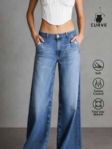 Ladies' Slim Fit Wide Leg Jeans (Light Washed - High Waist Loose Straight Leg), Versatile For Daily Wear, Suitable For Family, Leisure And Outdoor Activities, Suitable For Slimming Cuts From Teenagers To Adults, Simple Minimalist Design, Comfortable Full-Length Denim Pants.PLEASE ORDER ONE SIZE UP. - 淺色水洗 - 查看 1