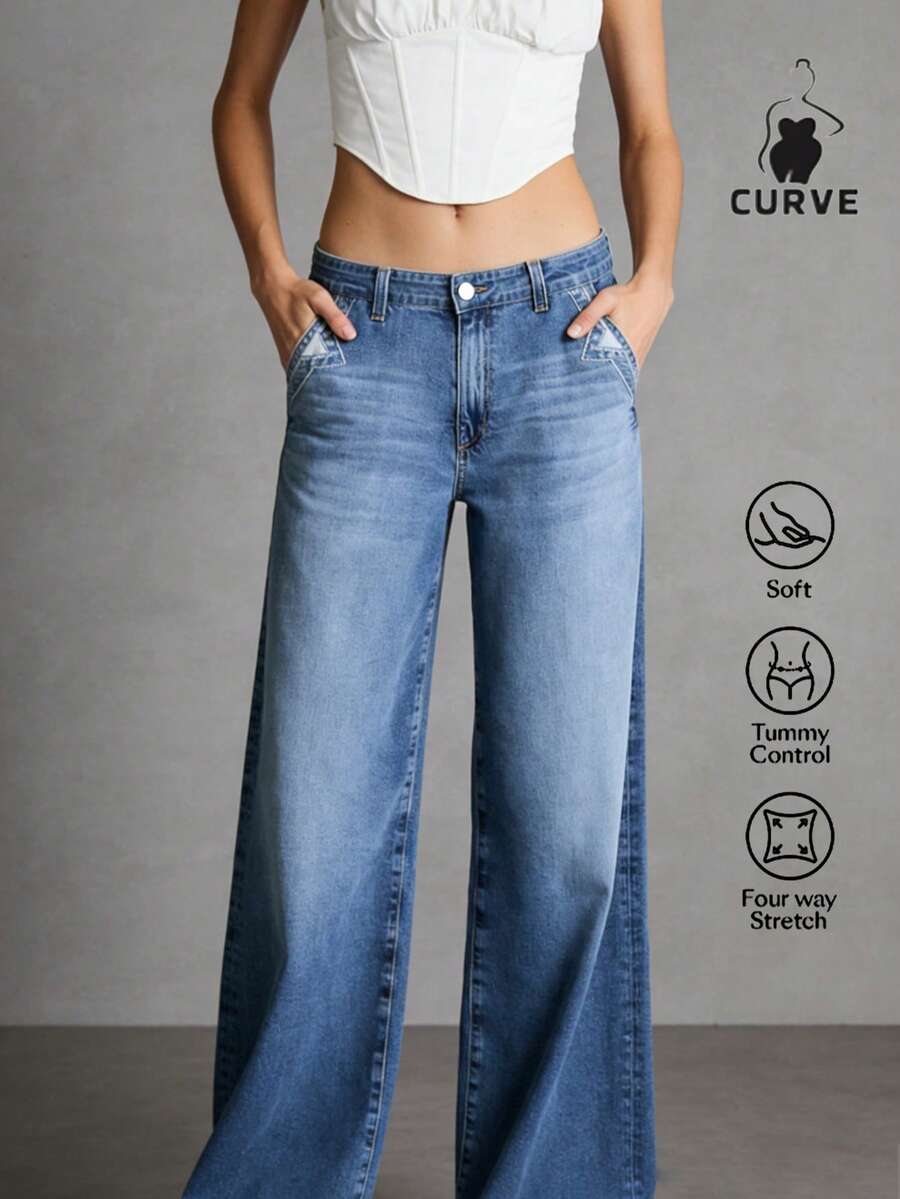 Ladies' Slim Fit Wide Leg Jeans (Light Washed - High Waist Loose Straight Leg), Versatile For Daily Wear, Suitable For Family, Leisure And Outdoor Activities, Suitable For Slimming Cuts From Teenagers To Adults, Simple Minimalist Design, Comfortable Full-Length Denim Pants.PLEASE ORDER ONE SIZE UP. - 淺色水洗 - 查看 1