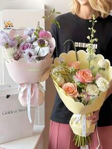 10张花瓣形花束包装纸，纯奶油黄色防水花束包装纸，适用于情人节、婚礼、生日礼物、DIY手工礼品包装、花束及其他特殊场合，花束配件，情人节、母亲节 - 彩色 - 查看 2