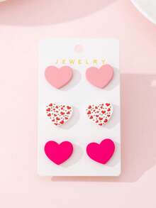 3对/套浪漫心形珐琅仿软陶设计时尚耳钉套装，女士款，情人节和约会的完美礼物 - 彩色 - 查看 5