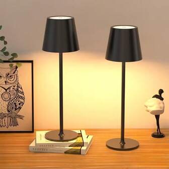 1 pieza Luz LED inalámbrica portátil, alimentada por USB, regulable en 3 colores, adecuada para restaurante/dormitorio/bar/fiesta al aire libre/camping/luz nocturna de cafetería (Negro)