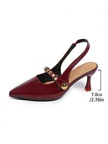 Giày cao gót mũi nhọn gợi cảm dành cho nữ, giày cao gót da bóng có khóa cài, thích hợp đi làm và công sở, trang trí bằng dây xích kim loại, gót nhọn. - Màu Đỏ Sâu - Xem 8