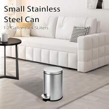 Small Trash Can With Lid Soft Close, 4.5 Liters / 1.2 Gallon Bathroom Garbage Can, Mini Step Trash Bin, Stainless Steel Wastebasket For Bathroom, Bedroom, Office (Silver),Silver - 銀色 - 查看 7
