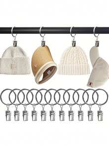 10pcs Metal Curtain Rings Clips, Vintage Curtain Hooks Clips, 1 Inch Inner Diameter Curtain Rings With Hooks, Curtain Accessories For Bathroom Storage, Living Room, Home Decor, Bathroom Decor, Fall Decor, Bathroom Supplies, Back To School - Multicolor - View 3