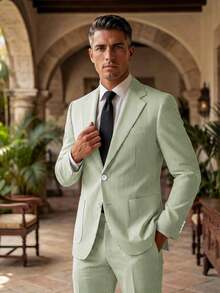 Seersucker Suit Men Pinstripe 2026 Summer Spring Lightweight Breathable 2 Piece Blazer Pants Set - Màu xanh Bạc hà - Xem 7