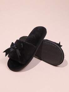 Women's Cute Bowknot Plush Open Toe Slippers, Soft & Comfortable Lightweight Indoor House Shoes, Suitable For Living Room And Bedroom, All Season,Shoe,Spring Summer Picks,Brides Maid Gifts,Room,Bedroom Decor,Beach,Travel,For Men,For Women,Vacation,Women's Day,Travel Essentials,Wedding Favours,Y2k,Bedroom,Car Accessories Women,Kitchen Decor,Cute Stuff - Black - View 2