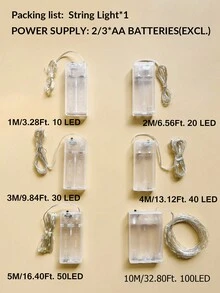 1串9.8英尺/13.1英尺/32.8英尺电池供电铜线灯串，多种颜色可选，适用于家居、花园、露营、派对、婚礼、舞会、生日、庭院装饰、室内卧室墙面装饰、户外装饰 - 彩色 - 查看 12