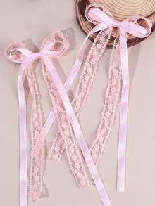 2 chiếc nơ cài tóc ren hồng cho bé gái, kẹp tóc cá sấu thêu hoa thanh lịch, kẹp tóc lưới dài, kẹp tóc ngày Valentine phù hợp cho đám cưới, kỳ nghỉ, quà tặng ngày lễ, phụ kiện tóc Valentine - Hồng - Xem 2