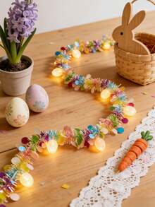 Easter Egg LED Light Wreath, Spring DIY Wicker Wreath Decor, Suitable For Home Party, Easter, Birthday, Gift, Hanging Decor, Fireplace, Wedding - Multicolor - View 9