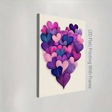 1 Pc Canvas Painting,1-Piece Girl's Room Decoration Painting With Frame - Heart-Shaped Print Lavender Lilac Color Suitable For 16x24-Inch Wraparound Canvas Frame Modern Decoration Girl's Bedroom Hook Installation 2D Plane Perfect For Room Decoration , Wooden Framed Art,High Quality ,Thickness 2. 25cm/1inch Wall Art Prints Poster Direct Hanging Decor For Home Gifts,Living Room, Bathroom, Bedroom, Kitchen,Bar,Office - 紫色 - 查看 4