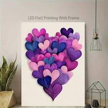 1 Pc Canvas Painting,1-Piece Girl's Room Decoration Painting With Frame - Heart-Shaped Print Lavender Lilac Color Suitable For 16x24-Inch Wraparound Canvas Frame Modern Decoration Girl's Bedroom Hook Installation 2D Plane Perfect For Room Decoration , Wooden Framed Art,High Quality ,Thickness 2. 25cm/1inch Wall Art Prints Poster Direct Hanging Decor For Home Gifts,Living Room, Bathroom, Bedroom, Kitchen,Bar,Office - 紫色 - 查看 7