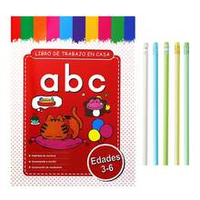 Caiet de copii în spaniolă + set de 5 creioane HB, cuvinte cu litere, învățare preșcolară cu caiet cu alfabet și imagini de vocabular, instrument educațional de învățare a limbilor străine pentru copii mici, rechizite de uz casnic/școlar.