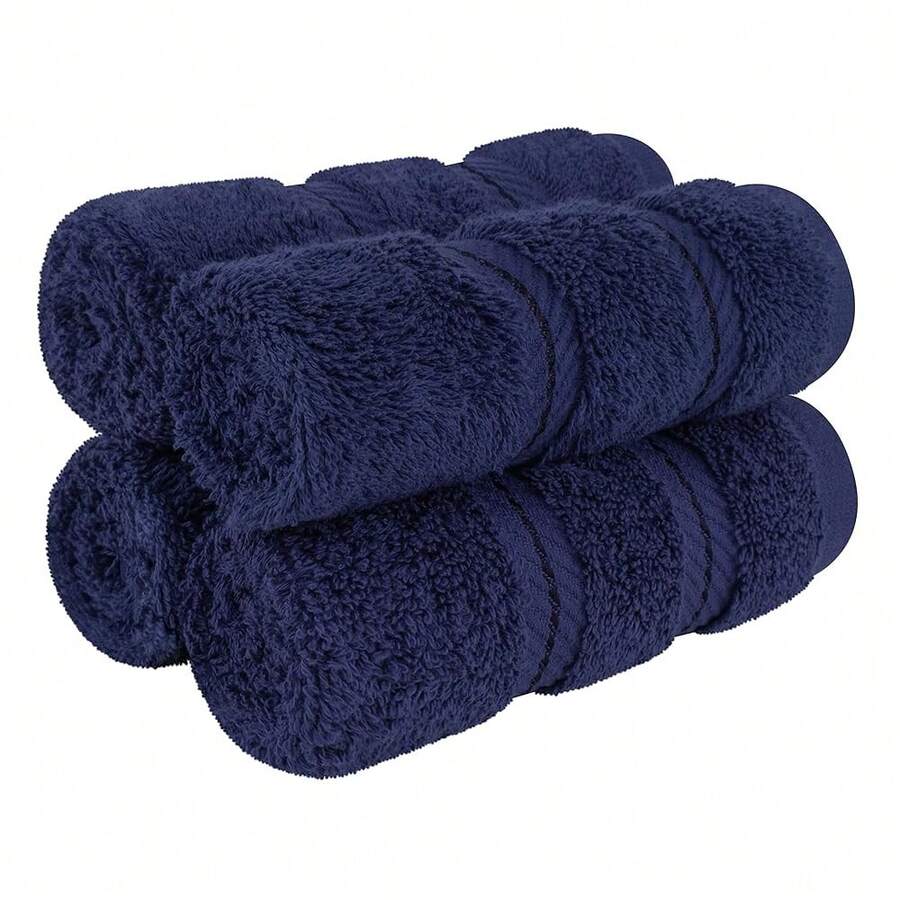 American Soft Linen Luxury Washcloths For Bathroom, 600 GSM 1OO% Cotton 4 Piece Turkish Wash Cloth Set, 13x13 In Soft Rags For Body And Face, Navy Blue Washcloths - Biru Laut - View 1