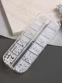 1盒3D白色珍珠美甲裝飾，扁平珍珠、水鑽、魚子醬珍珠3D吊飾美甲飾品DIY配件，適用於穿戴式假指甲、美甲用品、美甲寶石美甲飾件 - 白色 - 查看 5