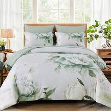 7 Piece Sage Green Floral Comforter Set Full/Queen/King Size Bed In A Bag,Flowers Printed On Light Comforter Set With Sheets, Soft Microfiber Botanical Bedding Set For Wedding Items,Home Bed Room Decor,Easter Gifts,Mothers Day Gift,All Season - 鼠尾草綠 1245 - 查看 10