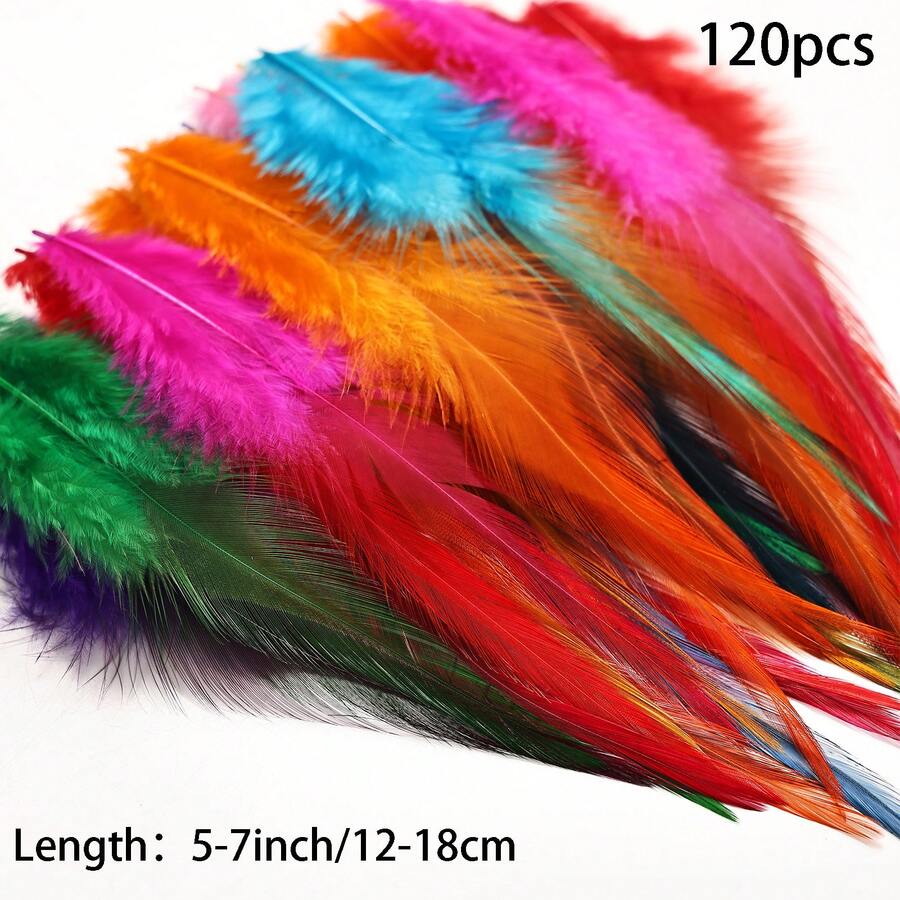 120pcs 12-18cm/5-7in Artificial Feathers, Unisex: Ideal For Carnival Parties, DIY Projects, And Making Angel Wings - Multicolor - View 1