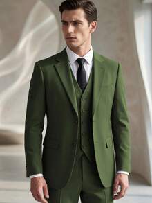 6pcs Men's Slim Fit Suits Tuxedos Double Breasted Multicolor Blazer Vest And Pants With Tie  Brooch And Pocket Square, Prom Suits For Men Wedding Grooms - Màu xanh Ô liu - Xem 7