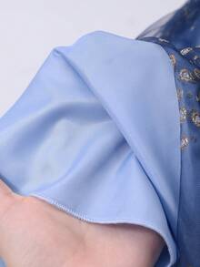 女童缎面星星拼接网纱公主裙，春秋季 - 藏蓝色 - 查看 8