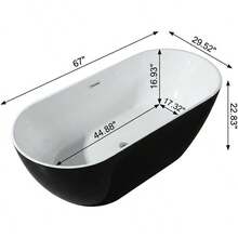 67 Inch Freestanding Bathtub, Acrylic Deep Soaking Tub, Chrome Overflow And Drain, Non-Slip Standalone Bath Tub For Bathroom, CUPC Certified, Ergonomic Modern Bath For Bathrooms - Black - View 2