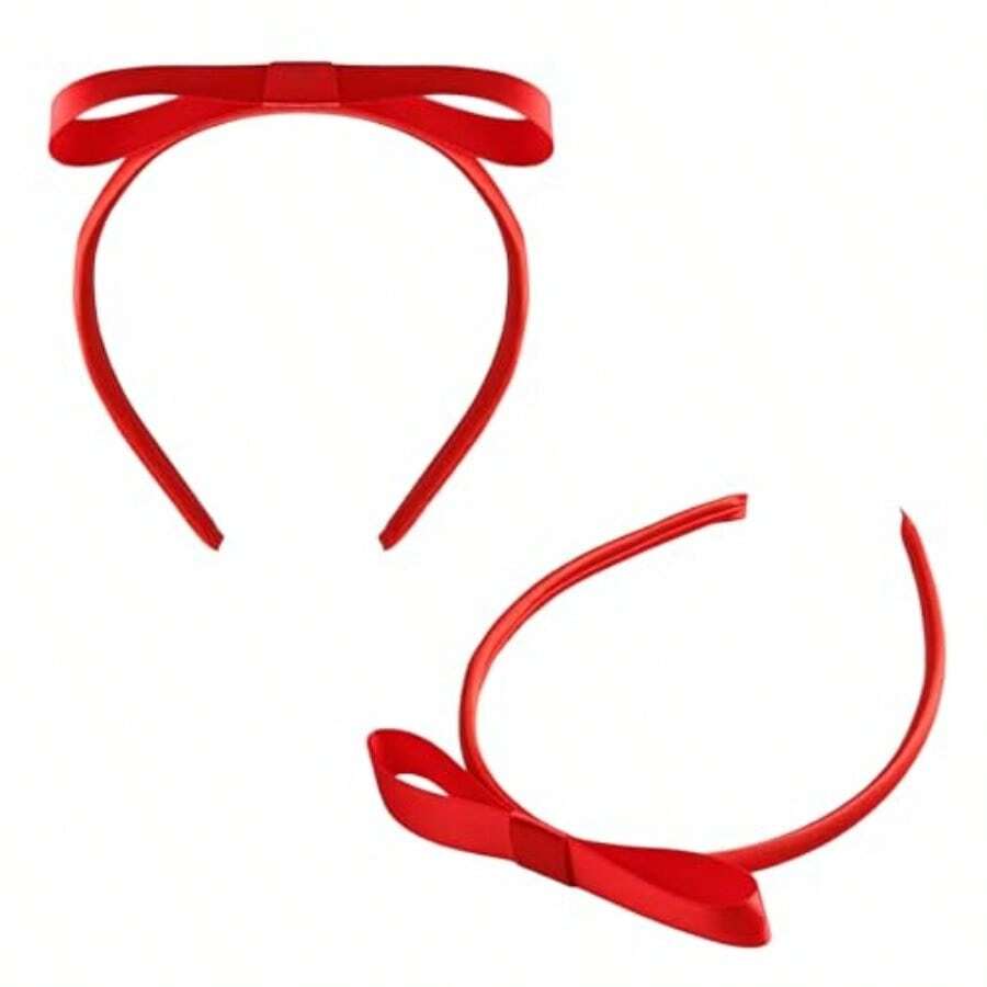 2pcs Red Bow Headband Cute Princess Hair Bow Hoops Red Ribbon Bowknot Hairband For Women Girls Birthday Christmas Costume Party Cosplay Hair Accessories#XSD444 - Đỏ - Xem 1