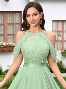 MIUSOL Sequin Floral Lace Camisole Chiffon Ruffle Hem Swing Skirt, Summer Women's Dress, A-Line Skirt, Suitable For Back To School, Graduation, Birthday And Other Occasions - Mint Green - View 8