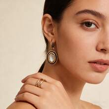 1 对复古简约几何耳环，适合日常佩戴 - 金黃色 - 查看 5