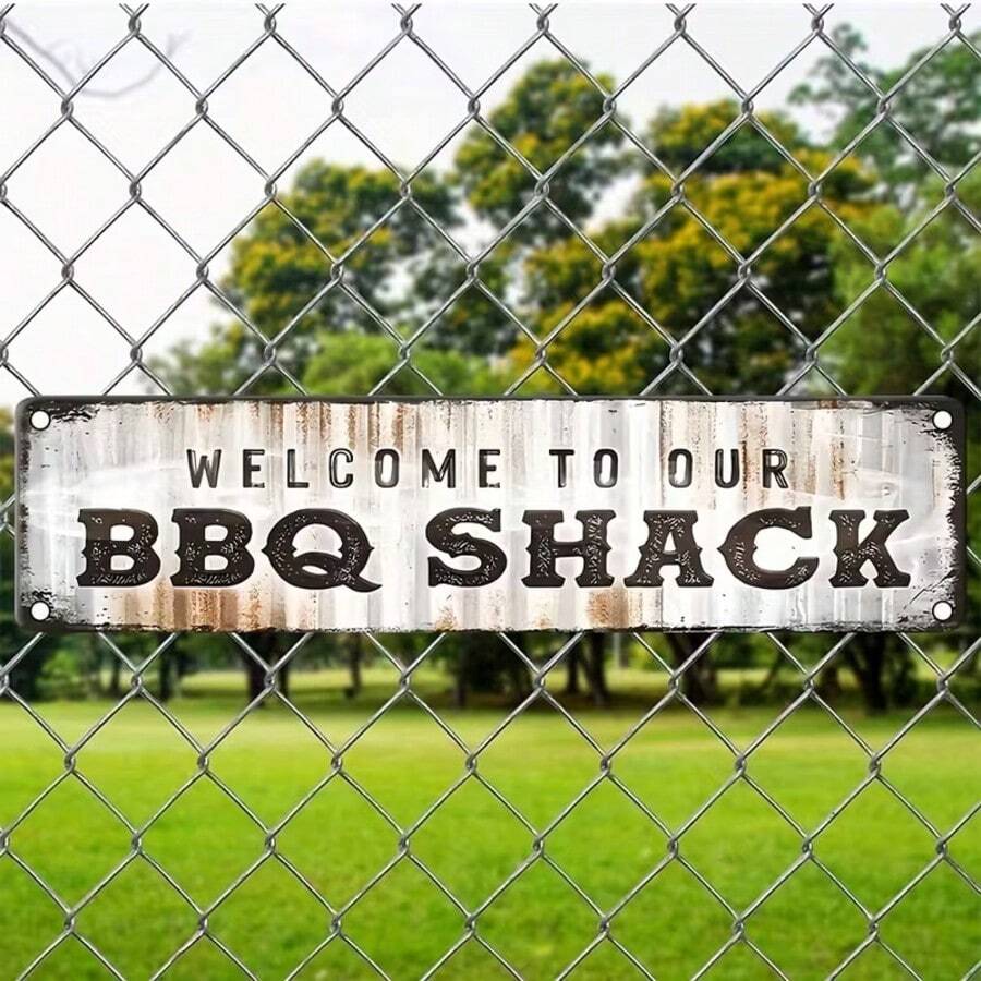 Vintage Barbecue Hut Metal Wall Decor, Rustic Aluminum Sign Plate Saying "Welcome To Our Barbecue Hut", Suitable For Home, Garage, Bar, Cafe And Restaurant Decoration. Easy To Hang, Perfect For Father's Day, Mother's Day, Graduation Ceremony And Bar Decoration. - Multicolor - View 1
