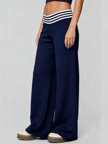 Women's Wide Leg Sweatpants Workout Lounge Pants Loose Fit Low Rise Yoga Pants - Navy Blue - View 2