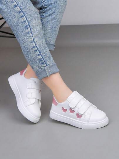 Hook And Loop Design Lightweight, Cute Heart-Shaped Canvas Sneakers For Students