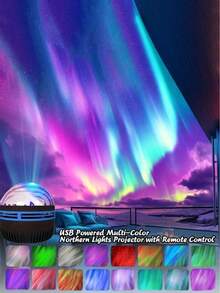 1 Piece  Northern Lights Star Projector With Remote Control LED Night Light, USB-Powered Galaxy Planet Projector With 7 Lighting Effects, Suitable For Camping, Wedding Decorations, Party Events, Home Décor, And Mother's Day Gifts - 極光 - 查看 9