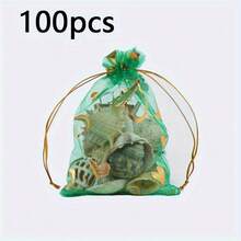100pcs Organza Drawstring Heart Print Transparent Gift Bags, Suitable For Wedding Favors, Party Gifts, Jewelry, Candy And Decorations, Wedding Favor Bags | Gift Bags | Drawstring Closure, Small Gift Bags - Multicolor - View 7