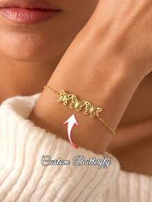 1PC Custom Personalized Birth Butterfly Bracelet, Personalized Birth Moon Bracelet, Custom Family Bracelet, Women's Bracelet, Gift For Girlfriend, Fashion Jewelry, Mom Bracelet, Mother Gift, Grandma Gift, Christmas Gift, Valentine's Day Gift - Multicolor - View 10