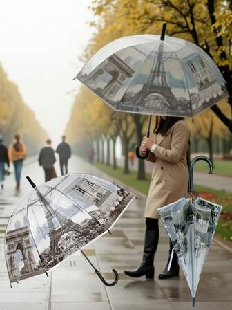 1 Pieza, Paraguas Transparente Retro Arqueado - Paraguas Semiautomático Europeo Apolo, Alta Calidad, 8 Varillas Duraderas, Tela Impermeable 170T, Diseño Elegante y Sencillo, Protección Solar y Contra la Lluvia, Paraguas de Sol | Paraguas Europeo | Techo Transparente, Paraguas para Exteriores