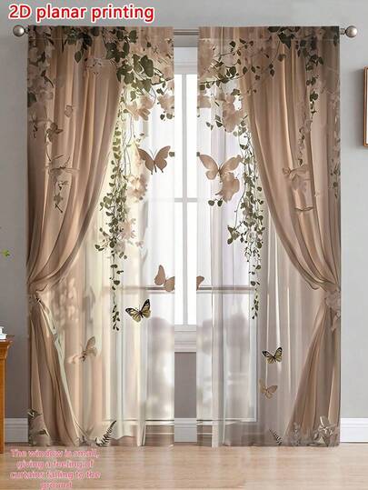 Set de 2 cortinas decorativas modernas con estampado floral 2D, cortinas semitransparentes para sala de estar, dormitorio, decoración del hogar