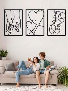 1 Set Metal Minimalist Line Wall Decor, Valentine's Day Kissing Hands Metal Wall Art, Modern Aesthetic Hanging Wall Decoration, Summer Birthday Gift, Wedding, Beach, Back To School, Study Supplies, Room Decor - Black - View 1