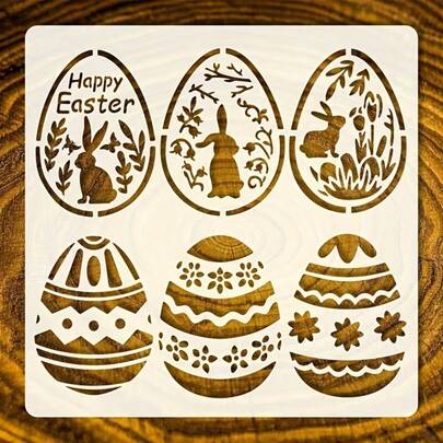 1pc Easter Egg Rabbit Drawing Template | Craft Stencil, Includes Rabbit, Eggs And Flower Shapes, Suitable For Easter Egg Hunting, Spring Crafts, Fabric, Wall, Signage - Compatible With Markers, Heat Transfer Art