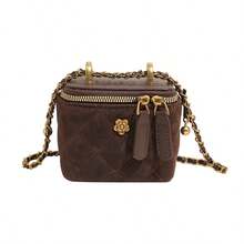 Woven Texture Handbag Women, Chain Strap Crossbody Square Bag, Versatile Beach Vacation Bag, Spring/Summer - Coffee - View 12